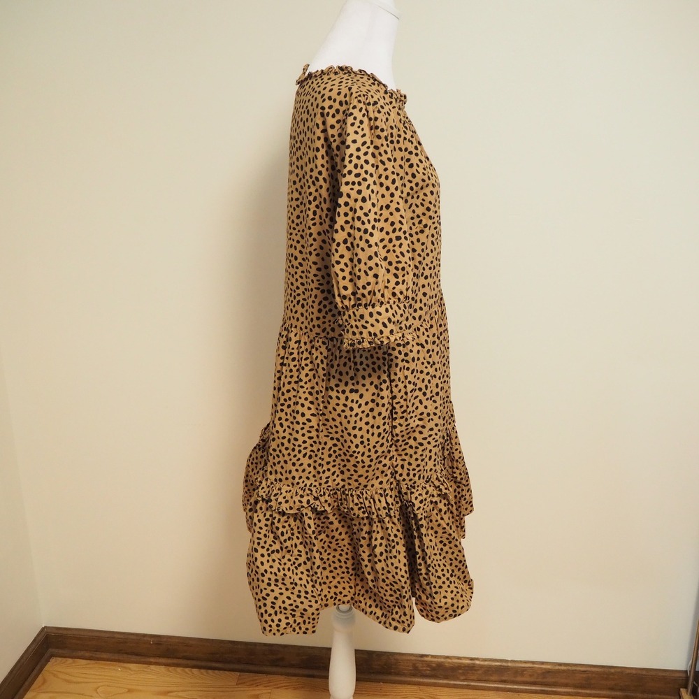 J.Crew Tiered Ruffle Neck Popover Mini Dress Medium‎ Leopard Polka Dot Cotton - Picture 5 of 13